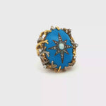 Load and play video in Gallery viewer, 14ct Gold Ring with Turquoise, Pearl &amp; Diamonds