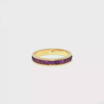 Load and play video in Gallery viewer, Yellow Gold Eternity Ring with Round Amethyst Gemstones