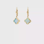 Load and play video in Gallery viewer, Yellow Gold Dangle Earrings with Bluish-Green Opal Cabochons
