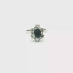 Load and play video in Gallery viewer, 18ct White Gold Ring With Deep Blue Oval Sapphire &amp; Diamonds