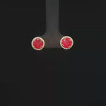 Load and play video in Gallery viewer, 18ct Yellow Gold Stud Earrings with Round Cut Ruby &amp; Diamonds