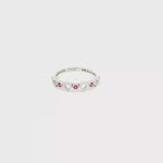 Load and play video in Gallery viewer, White Gold Band Ring with Ruby Accents and Heart Motifs