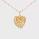 Load and play video in Gallery viewer, Yellow Gold Heart Filigree Charm Necklace