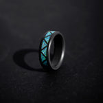 Load image into Gallery viewer, Black Diamond - Men’s Ring 8mm - Blue Opal Triangle Pattern Inlay - ARES - Elysium Black Diamond