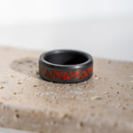 Load image into Gallery viewer, Black Diamond - Men’s Ring 8mm - Red Opal Triangle Pattern Inlay - ARES - Elysium Black Diamond