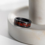 Load image into Gallery viewer, Black Diamond - Men’s Ring 8mm - Red Opal Triangle Pattern Inlay - ARES - Elysium Black Diamond