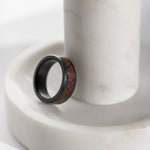 Load image into Gallery viewer, Black Diamond - Men’s Ring 8mm - Magma Opal Triangle Pattern Inlay - ARES - Elysium Black Diamond
