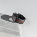 Load image into Gallery viewer, Black Diamond - Men’s Ring 8mm - Magma Opal Triangle Pattern Inlay - ARES - Elysium Black Diamond