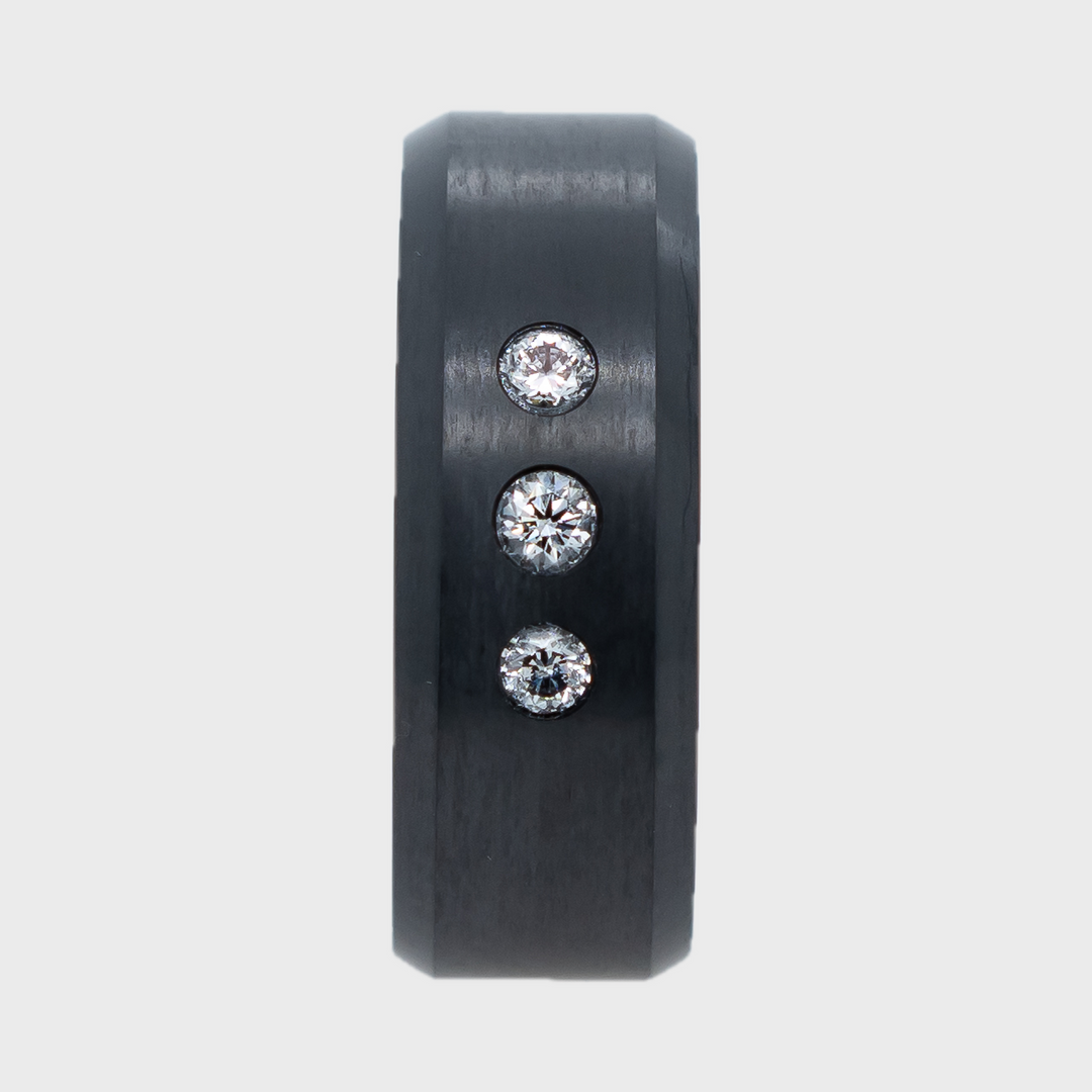 Black Diamond - Men’s Ring 8mm - Triple Stone Inset - ARES - Elysium Black Diamond